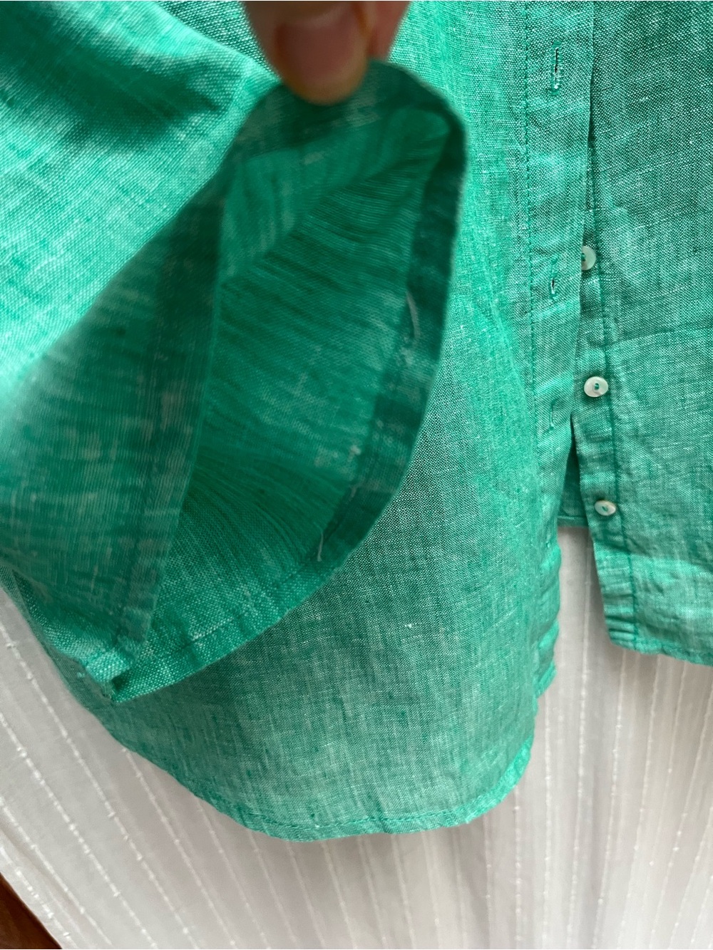 🔆Tahari 100% Linen Collarless Tunic Top Kelly Green Roll Tab Sleeve Sz 2X - Picture 6 of 7